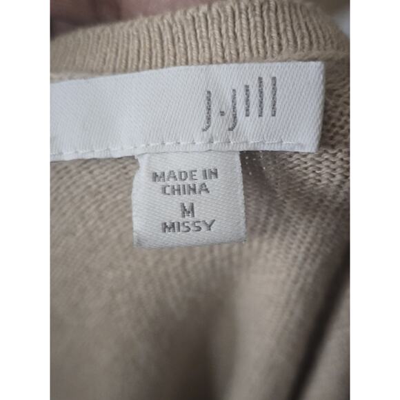 J Jill Missy Sz Medium Tan 1/2 Sleeve Top V Neck Knit Texture Cotton Blend - Picture 2 of 5